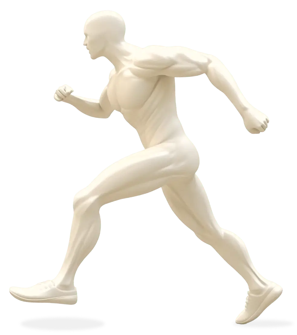 Side-profile runner figure highlighting seven common areas we treat