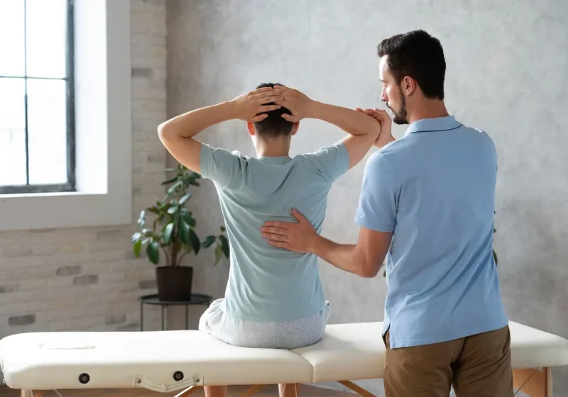 Physical therapist performing a spinal mobilization technique